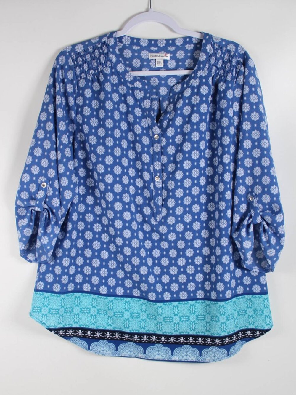 Croft & Barrow XXL Blue Paisley 3/4 Sleeve Blouse